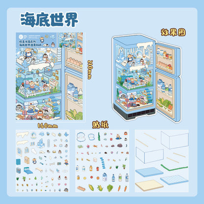 【Surprise Refrigerator】3D DIY Miniature Sticker - 4 Scene Stickers (16*21cm)