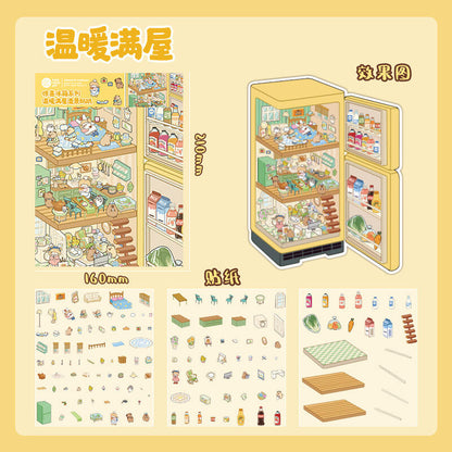 【Surprise Refrigerator】3D DIY Miniature Sticker - 4 Scene Stickers (16*21cm)