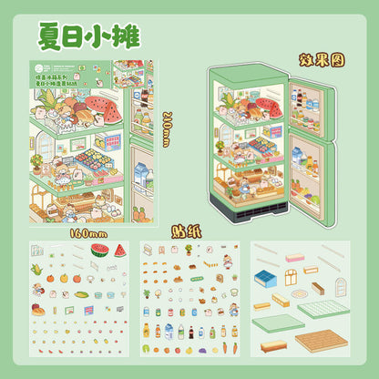 【Surprise Refrigerator】3D DIY Miniature Sticker - 4 Scene Stickers (16*21cm)