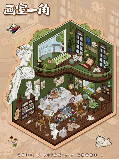 【Shop】3D Beautiful Scene Sticker - 4 Miniature Stickers ((27.5*19cm)