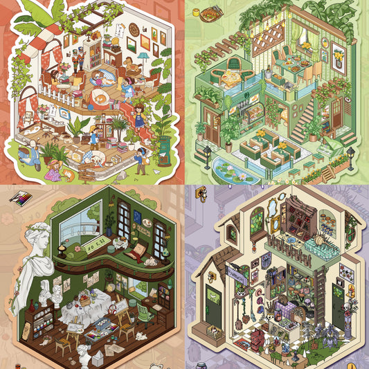 【Shop】3D Beautiful Scene Sticker - 4 Miniature Stickers ((27.5*19cm)