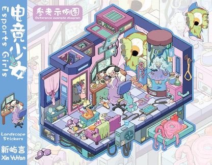 【Dopamine Mild Horror】3D DIY Halloween Scene Sticker - 4 Miniature Stickers (17.7*25cm)