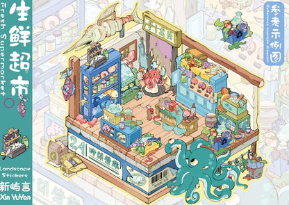 【Dopamine Mild Horror】3D DIY Halloween Scene Sticker - 4 Miniature Stickers (17.7*25cm)