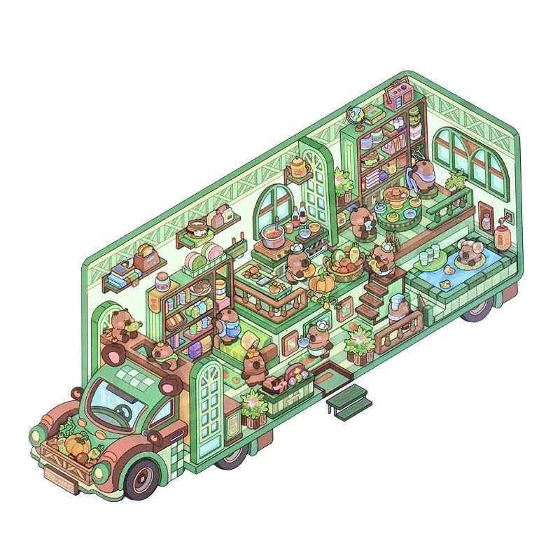 Camper Van Scenery Stickers DIY with Kids -- 4 sets Cute Stickers