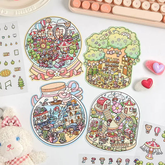 Mini 3D DIY relaxing Fun cute scene Stickers -- 9 sets Mini Beginner Stickers