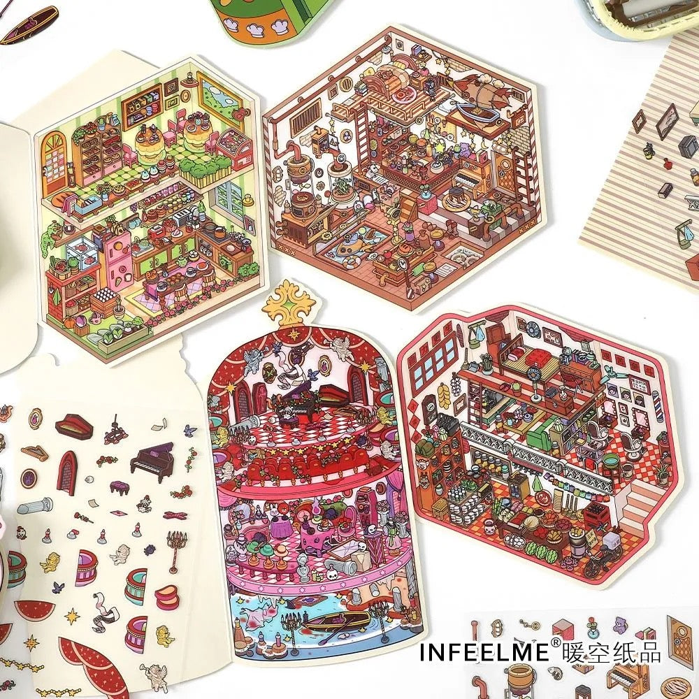 “Open for Business Today” Series 3D DIY Foldable Stickers -- 4 Scene Stixkers