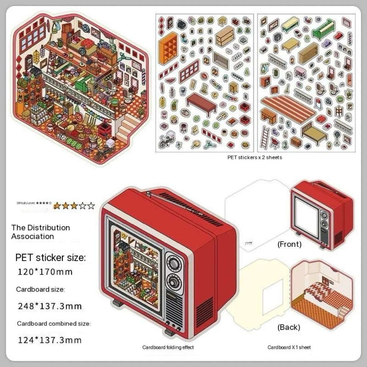 “Open for Business Today” Series 3D DIY Foldable Stickers -- 4 Scene Stixkers
