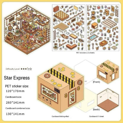 “Open for Business Today” Series 3D DIY Foldable Stickers -- 4 Scene Stixkers