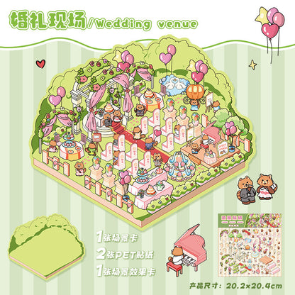 Happy Wedding world DIY 3D Scene Stickers---2 Cute Miniature Scenes