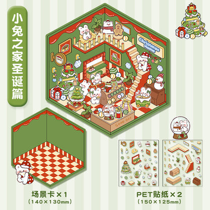 Cute Animal Christmas 3D DIY Miniature Stickers ----2 cute Scene Stickers
