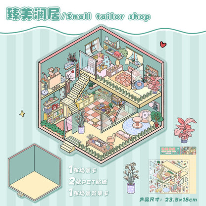 Mixed Pack 3D DIY House stickers -- 6 Miniature Scene Stickers
