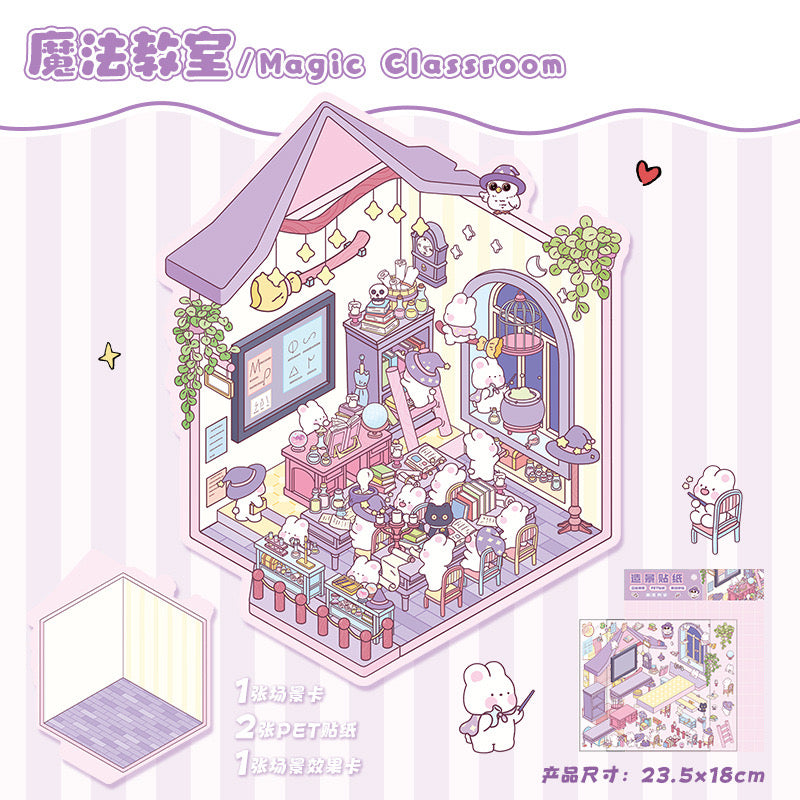 Mixed Pack 3D DIY House stickers -- 6 Miniature Scene Stickers