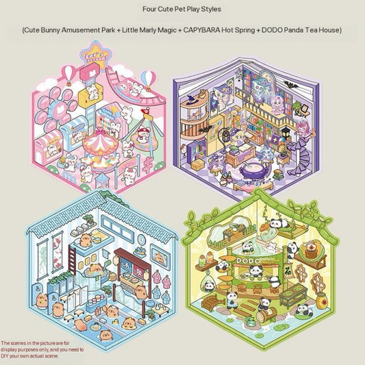 4 Sets Cute Pet Play Styles 3D DIY Beginner Scene Stickers