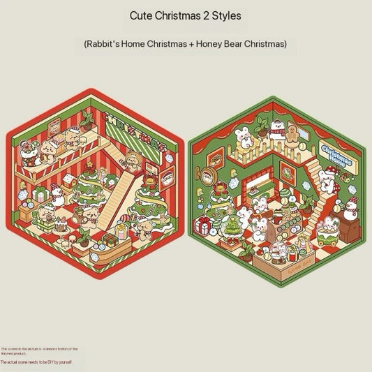 Cute Animal Christmas 3D DIY Miniature Stickers ----2 cute Scene Stickers
