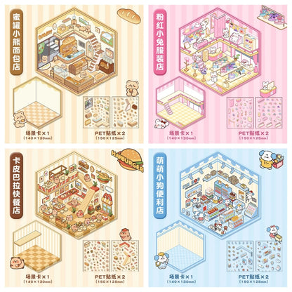 Cute Pet Shop 3D DIY Stickers -- 4 Scene Stickers
