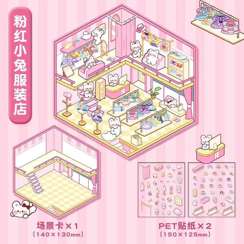 Cute Pet Shop 3D DIY Stickers -- 4 Scene Stickers
