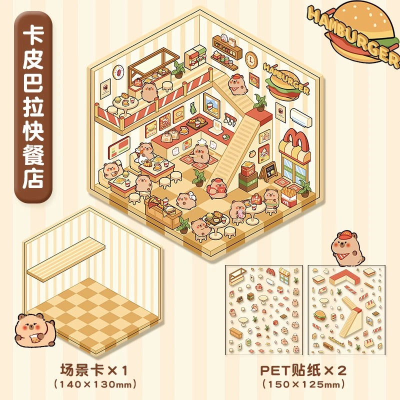 Cute Pet Shop 3D DIY Stickers -- 4 Scene Stickers