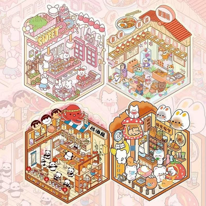 Shop Opening DIY 3D Miniature Stickers --4 Scene Stickers