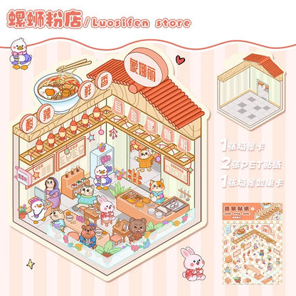 Shop Opening DIY 3D Miniature Stickers --4 Scene Stickers