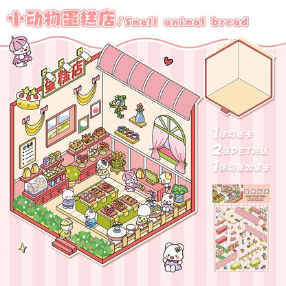 Cute Pet Collection Mini 3D DIY Relaxing Scene Stickers -- 4 Scene Stickers
