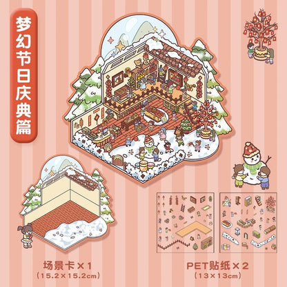 Holiday Party 3D Stress relief DIY Sticker --- 4 Enjoyment Scene Stickers