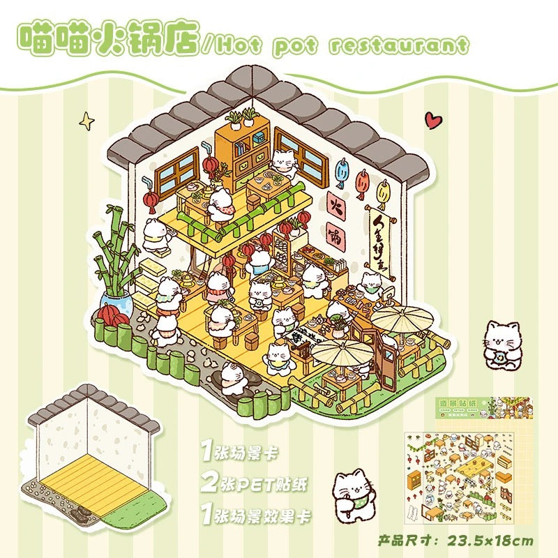 Mixed Pack 3D DIY House stickers -- 6 Miniature Scene Stickers
