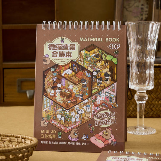 1 Book including 20 Cute Miniature Scenes! Dreamy Town 2.0 Scene Sticker Collection Book 3d sticker Collection– Relaxing Stress-Relief Toy