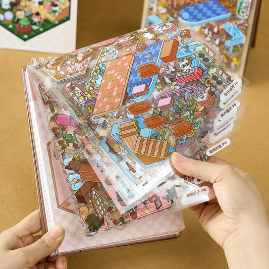 1 Book including 20 Cute Miniature Scenes! Dreamy Town 2.0 Scene Sticker Collection Book 3d sticker Collection– Relaxing Stress-Relief Toy