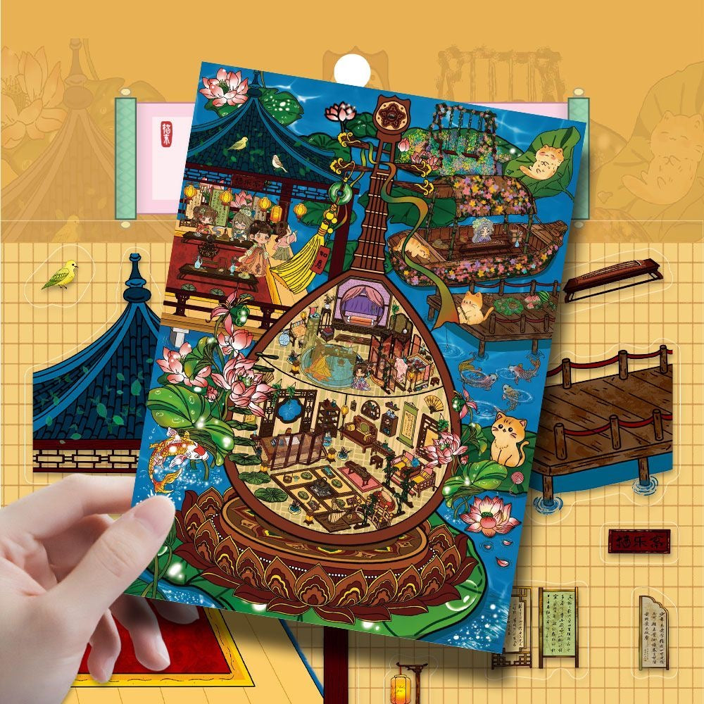 Pipa Wonderland Traditional Chinese Musical Instrument 3D DIY Scene Sticker
