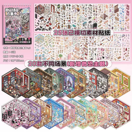 20 Horror Miniature Scenes! Mini Horror Adventure Scene Sticker Collection Book Halloween Horror