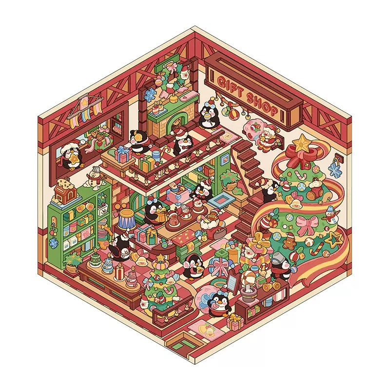 Christmas Party and Gifts 3D DIY Sticker -- 2 Miniature Scene Stickers