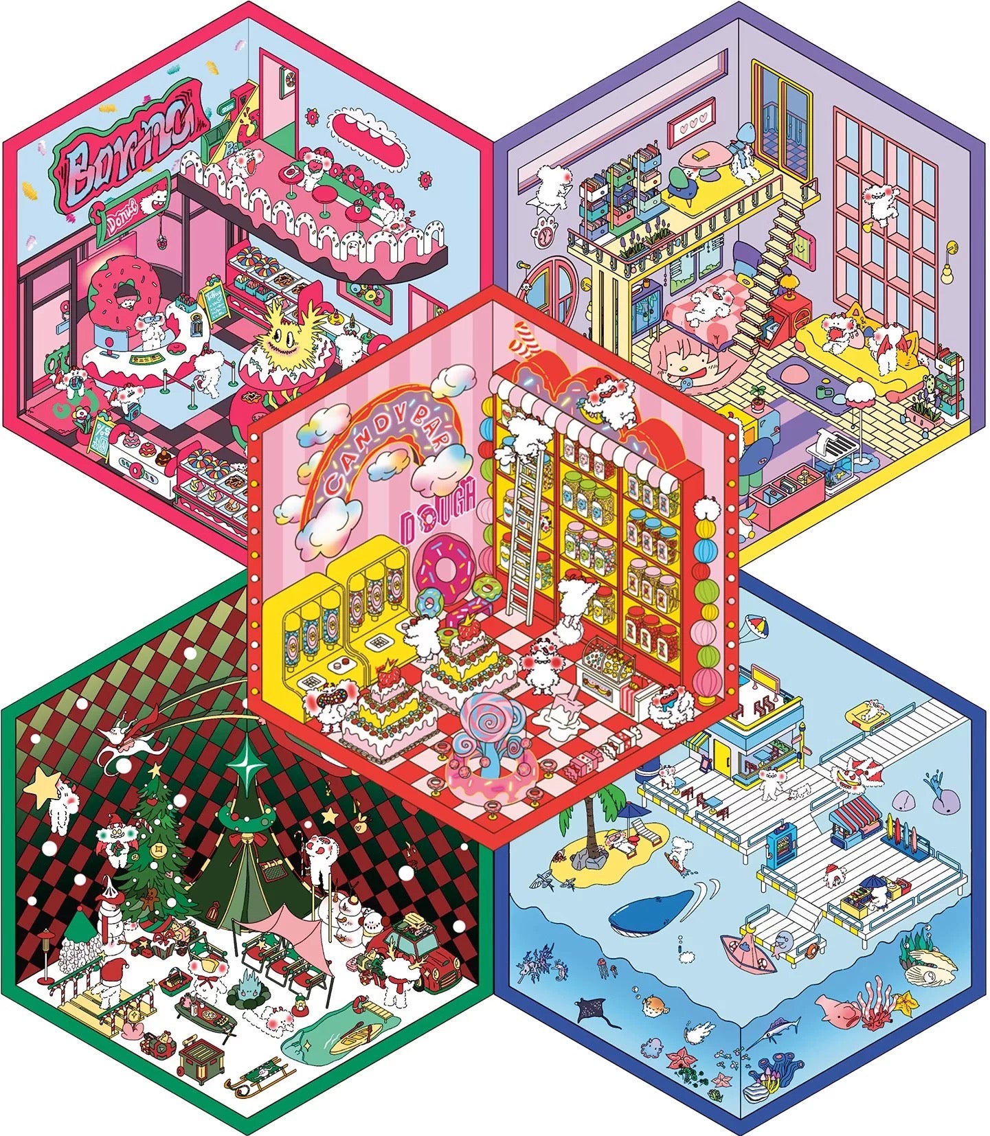 Christmas Trickster Series DIY 3D Miniature Sticker -- 4 Scene Stickers