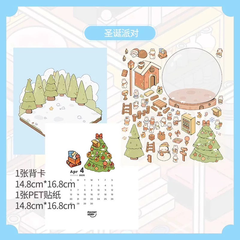 Christmas Party Preparation 3D DIY Miniature Stickers -- 2 Scene Stickers