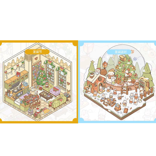 Christmas Party Preparation 3D DIY Miniature Stickers -- 2 Scene Stickers