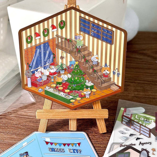 Christmas Eve DIY 3D Miniature Relaxing Cute Scene Sticker