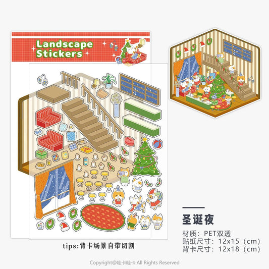 Christmas Eve DIY 3D Miniature Relaxing Cute Scene Sticker
