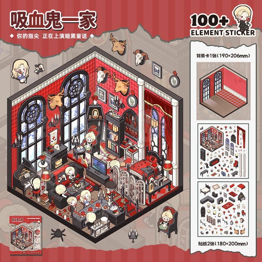Family of Vampires DIY 3D Halloween Horror Scene Miniature Sticker