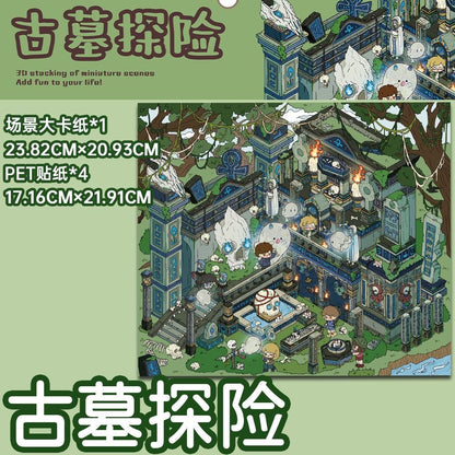 Ancient Tomb Adventure 3D DIY Miniature Sticker Halloween Horror Scene