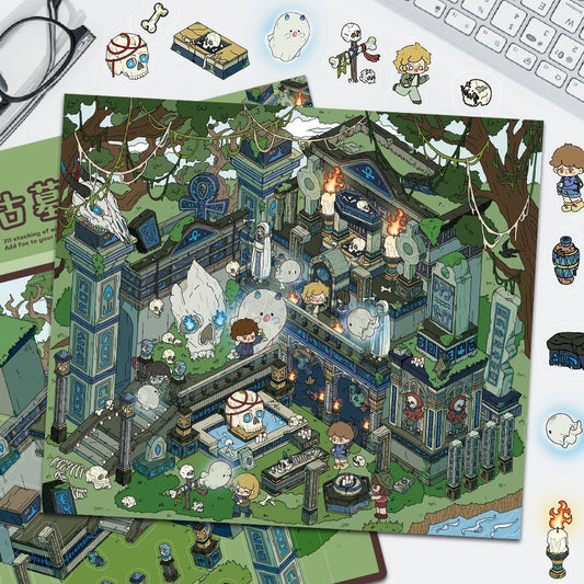 Ancient Tomb Adventure 3D DIY Miniature Sticker Halloween Horror Scene