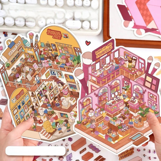 Lifestyle Series Large Size 3D DIY Miniature Sticker -- 2 Scene Stickers