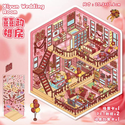 Romantic Dream House 3D DIY Miniature Stress-relief relaxing Sticker --  2 Scene Sticker