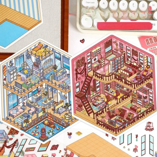 Romantic Dream House 3D DIY Miniature Stress-relief relaxing Sticker --  2 Scene Sticker