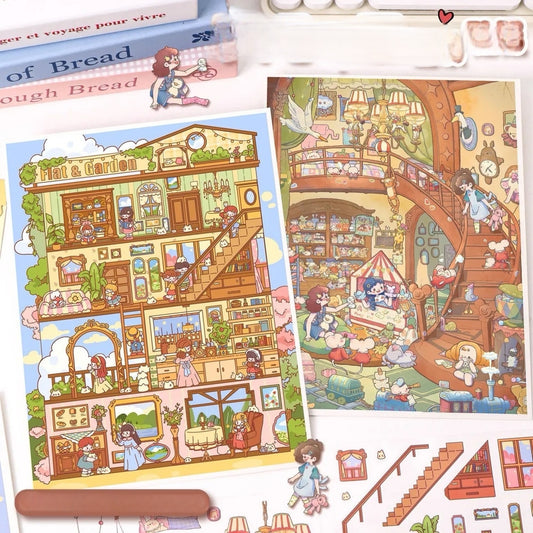 Childhood Dream Large Size 3D DIY Miniature Sticker -- 2 Scene Stickers