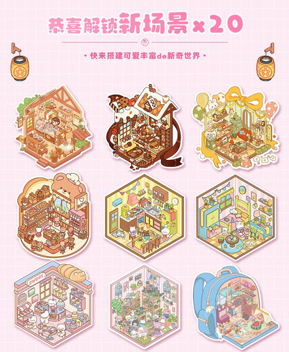 20 Scenes Cute Fairy Tale Cottage Miniature Scene Set 3D DIY Sticker Collection