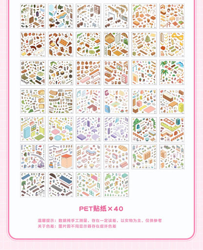 20 Scenes Cute Fairy Tale Cottage Miniature Scene Set 3D DIY Sticker Collection