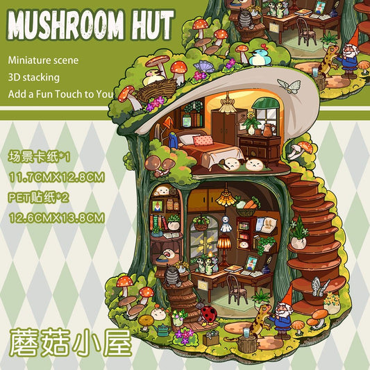 Mushroom Hut 3D DIY Magic Room Miniature Mini Scene Sticker