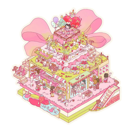Happy Birthday Mysterious Cake Box 3D DIY Cute Pink Sticker