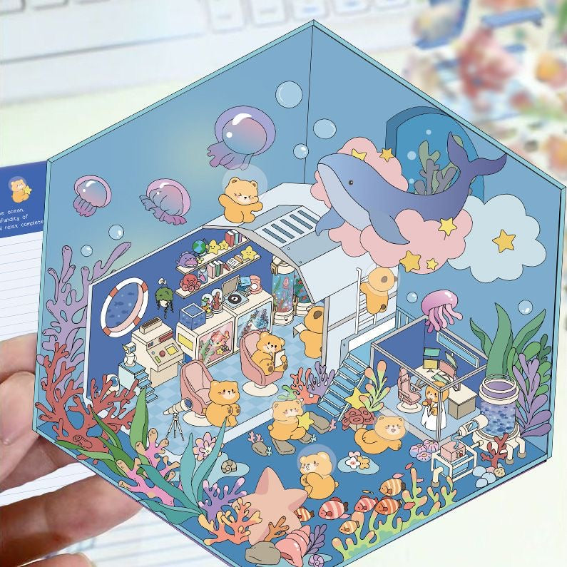 Relaxing Pet Animal Life 3D DIY Miniature Sticker - - 4 Scene Stickers