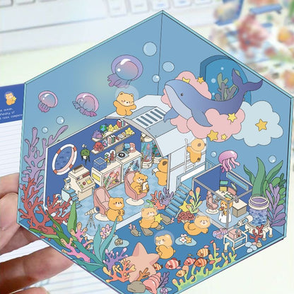 Relaxing Pet Animal Life 3D DIY Miniature Sticker - - 4 Scene Stickers