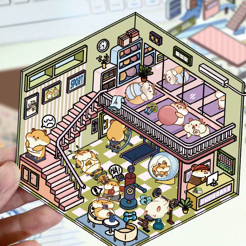 Relaxing Pet Animal Life 3D DIY Miniature Sticker - - 4 Scene Stickers